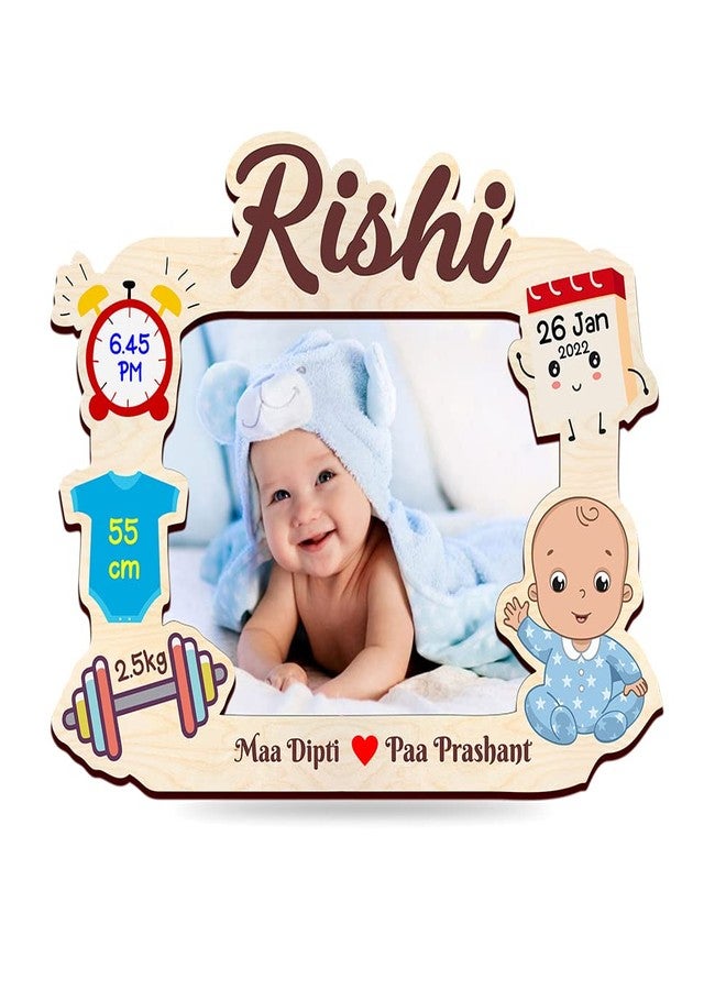 DEEP PRINT Personalize New Born Baby Frame || Multi Color Printed || Original Birch Wood || 10 X 8 Inch - Image 1